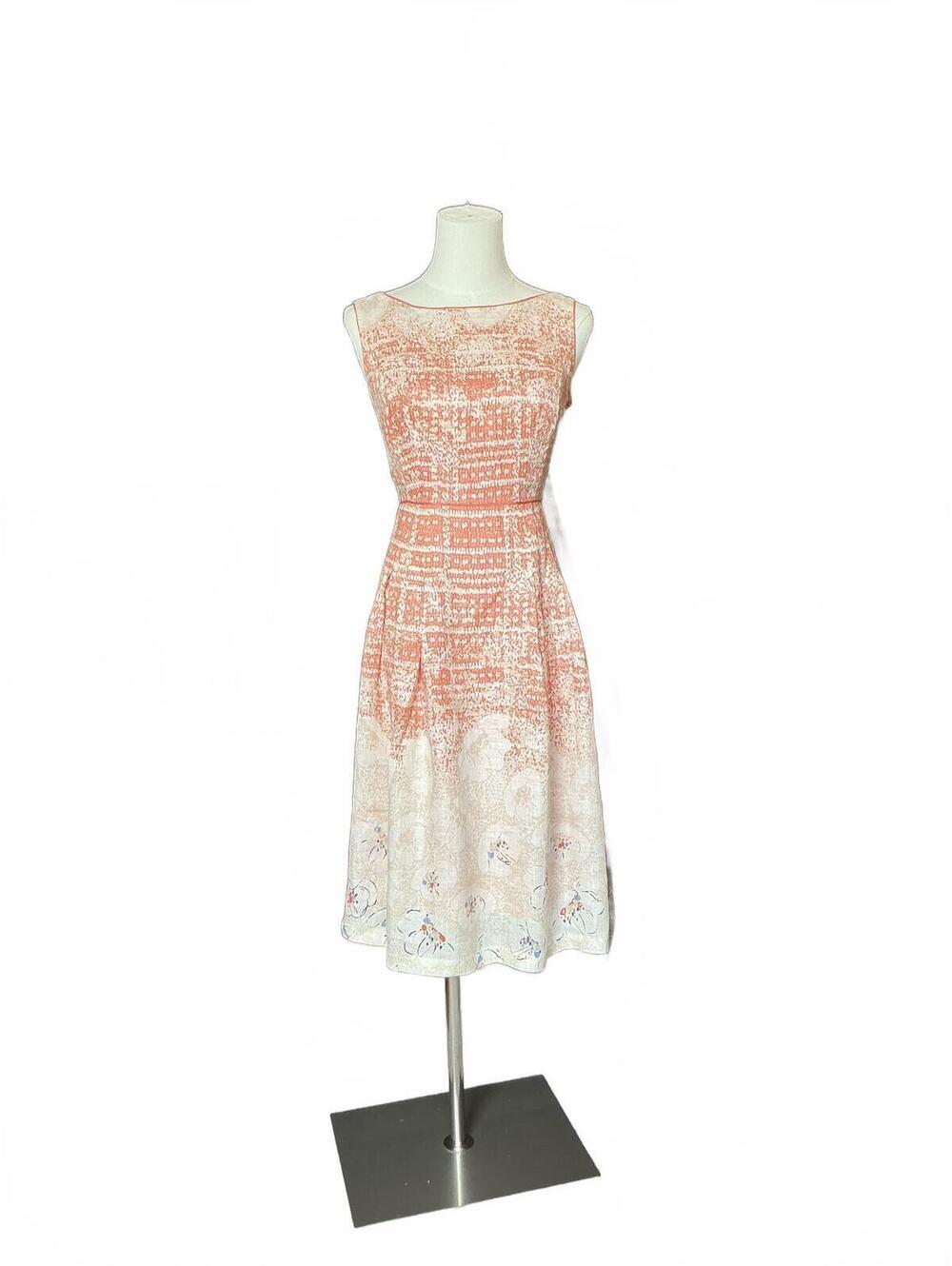 Elie Tahari Coral & Cream Sleeveless Linen Dress